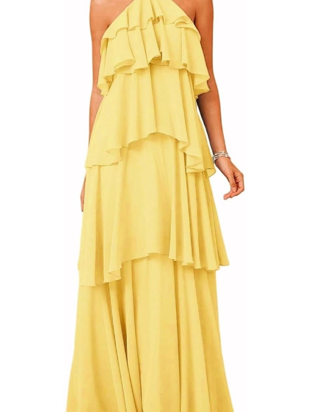 Yellow Ruffled Halter Maxi Dress
